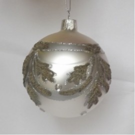 Silver Coloured Glass Baubles with Leaf Pattern Design